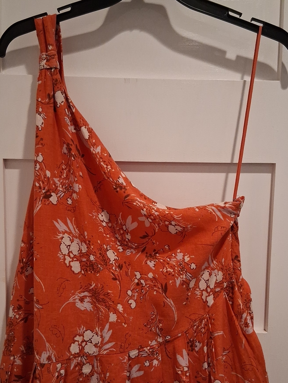 Free People All Mine Mini Dress Red One Shoulder Floral Linen Dress Size Small - Picture 3 of 7